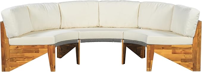 Quarte Outdoor Acacia Wood Round Sofa Set, Half-Moon Sectional Sets with Coffee Table, 6-Person Seating Group for Garden - Photo 9