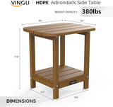 VINGLI Outdoor Side Table, All-Weather HDPE Patio Side Table Small Outdoor Table for Porch, Pool, Deck, and Yard (Brown) - Photo 3