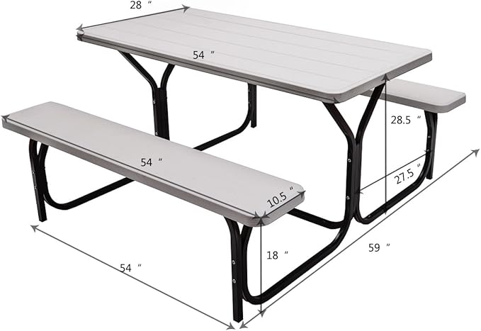 Giantex Picnic Table Bench Set Outdoor Camping All Weather Metal Base Wood-Like Texture Backyard Poolside Dining Party - Photo 3