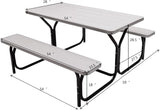 Giantex Picnic Table Bench Set Outdoor Camping All Weather Metal Base Wood-Like Texture Backyard Poolside Dining Party - Photo 3