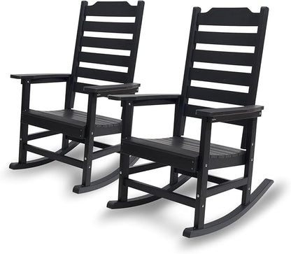 Rocking Chair Set of 2,All Weather Courtyard for Outside Balcony Gardens，High Back Outdoor Rocking Chair with 360lbs，Black