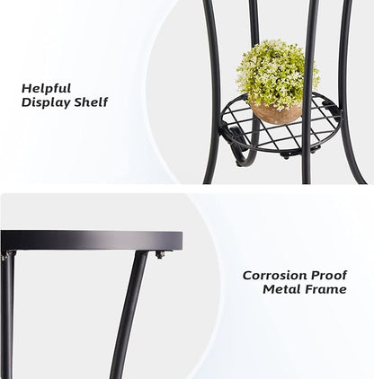 VONLUCE Patio Side Table and Plant Stand, 21" End Table with 14" Ceramic Tile Top for Porch Garden Decor, Indoor & Outdoor Accent Table, Living Room Bedroom Balcony Furniture for Home Garden, Faberge