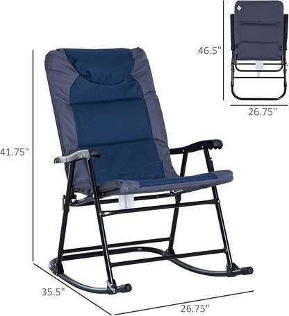 Outsunny Oversized Folding Rocking Camping Chair Set of 2, Padded Outdoor Rockers with High Back and Armrests, Portable Outdoor Patio Chairs with Steel Frame for Garden, Porch, Lawn, Navy Blue