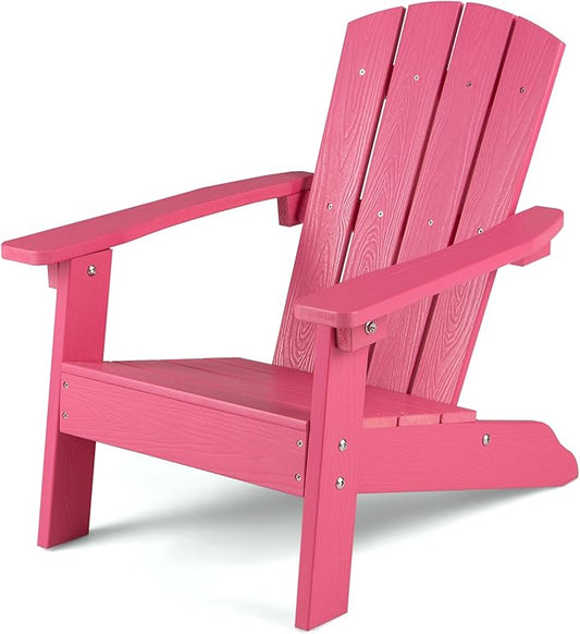 KOTEK Kids Adirondack Chair, Plastic Toddler Lawn Chair with Ergonomic Seat, Wood-Grain Texture, Easy to Assemble, All-Weather Outdoor Kids Chairs for Patio, Garden, Backyard (Pink)