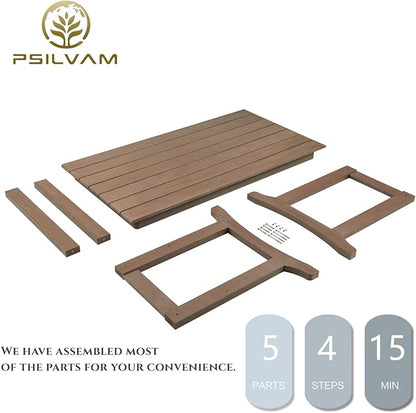 Psilvam Outdoor Dining Table, 6-Person Poly Lumber Patio Table, Weather Resistant Outdoor Table That Never Rust, Suitable for Garden & Backyard, Net Weight 90 LBs (59" D x 31 1/2" W x30 H, Brown)