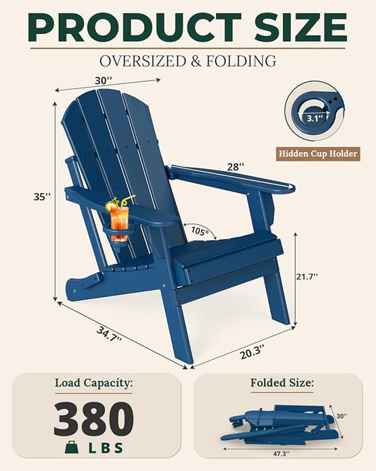 BRIOPAWS Folding-Adirondack-Chairs Set of 6 | HDPE | Fire Pit Chair | Cup Holder | Weather Resistance | Blue | for Outdoor Backyard Deck Patio