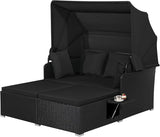 Moccha Outdoor Daybed with Retractable Canopy, Wicker Cabana with 2 Side Tables & Soft Cushions - Photo 1