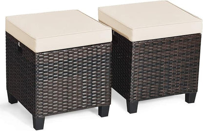 Tangkula 2 Pieces Outdoor Patio Ottoman, All Weather Rattan Wicker Ottoman Seat, Patio Rattan Furniture, Outdoor Footstool Footrest Seat w/Removable Cushions