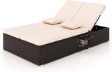 RELAX4LIFE Rattan Outdoor Patio Daybed - Wicker Double Chaise Lounge Chair w/6-Position Backrest, 2 Folding Side Trays - Photo 1