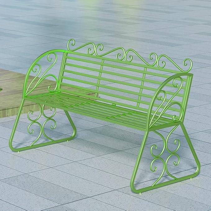 Elegant Metal Garden Bench, Sturdy Wrought Iron Bench with Decorative Design, Weather-Proof, 2-Person Capacity for Garden Backyard Lawn Porch Path(Green)