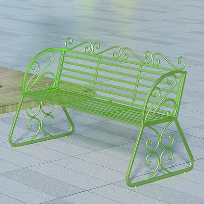 Elegant Metal Garden Bench, Sturdy Wrought Iron Bench with Decorative Design, Weather-Proof, 2-Person Capacity for Garden Backyard Lawn Porch Path(Green)