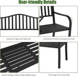 DORTALA Patio Garden Bench w/Steel Frame, Heavy-Duty Metal Park Bench, Outdoor Loveseat w/Foldable Middle Table - Photo 7