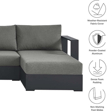 Modway Tahoe Aluminum 4-Piece Outdoor Patio Furniture Gray Charcoal, Modular Sectional Sofa Set with Chaise Lounges, Weather-Resistant Cushion, Ideal for Deck, Backyard, Poolside