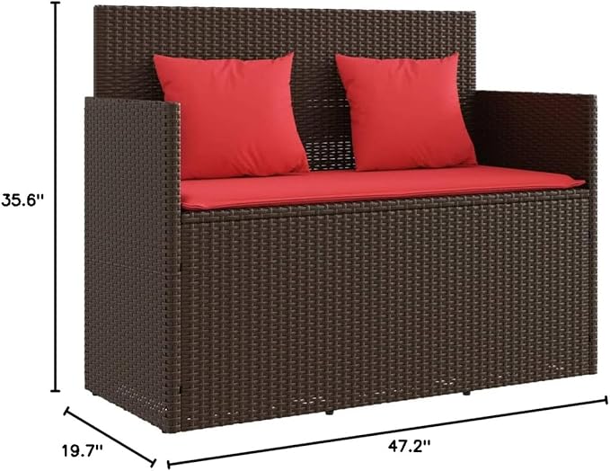 Patio Bench with Cushions Brown Poly Rattan Outdoor Bench Deck Bench Porch Bench Garden Bench for patios, Gardens, Decks - Photo 3