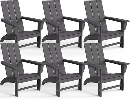Modern Adirondack Chairs Set of 6, HDPE Plastic Patio Chairs for All Weather, Fire Pit Chair, Outdoor Lawn Chairs for Deck, Porch, Backyard, Garden, Slate Gray