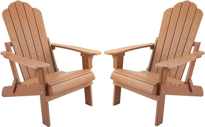 hOmeHua Folding Adirondack Chairs Set of 2, HIPS Foldable Adirondack Chairs Weather Resistant,Plastic Outdoor Chair for Patio, Backyard Deck, Fire Pit Lawn Porch (Wood Color)