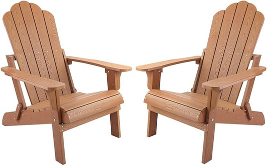 hOmeHua Folding Adirondack Chairs Set of 2, HIPS Foldable Adirondack Chairs Weather Resistant,Plastic Outdoor Chair for Patio, Backyard Deck, Fire Pit Lawn Porch (Wood Color)