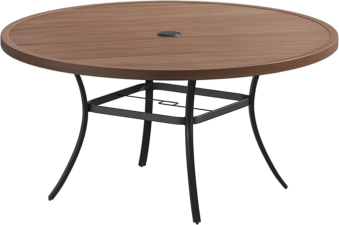 Patio Dining Table for 8-10, Round Metal Outdoor Table with 1.57" Umbrella Hole - Photo 1