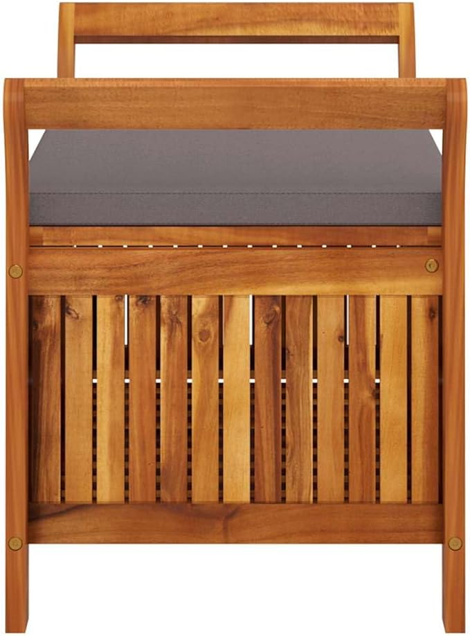 Solid Acacia Wood Outdoor Storage Bench with Cushion, Brown, Rectangular, 36x49.6x23.6 in for Garden Patio Entryway Seating and Organization