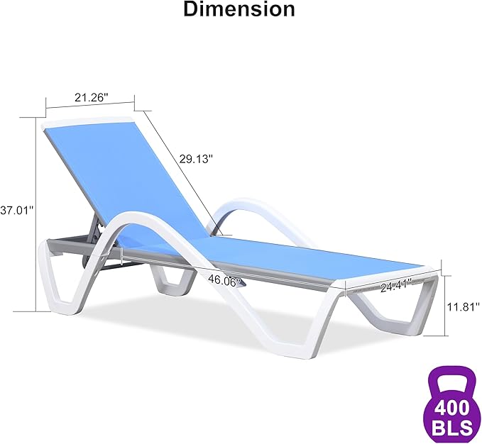 PURPLE LEAF Patio Chaise Lounge Chair with Armrests Outside Aluminum Plastic Stackable Tanning Chairs for Pool Sunbathing Beach Deck Outdoor Lounger, Royal Blue