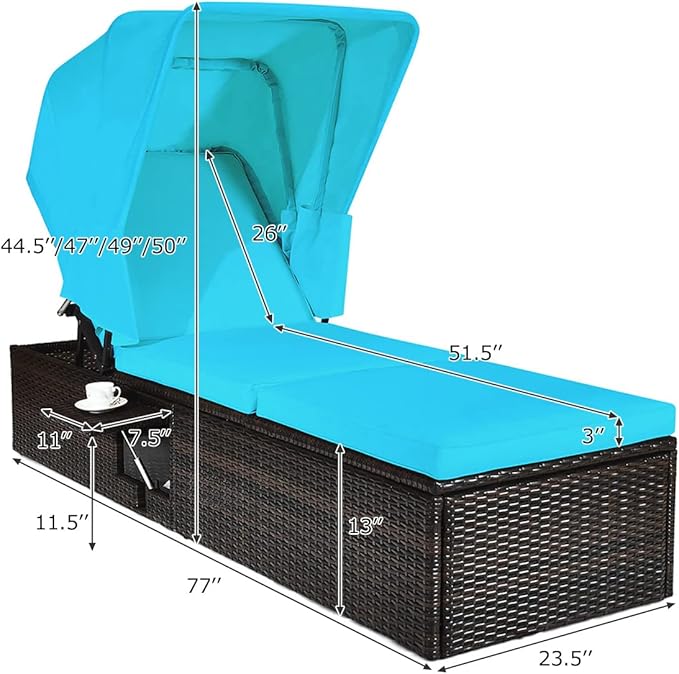 RELAX4LIFE Rattan Chaise Lounge Chair - PE Wicker Reclining Lounger with 5-Position Adjustable Backrest - Photo 3