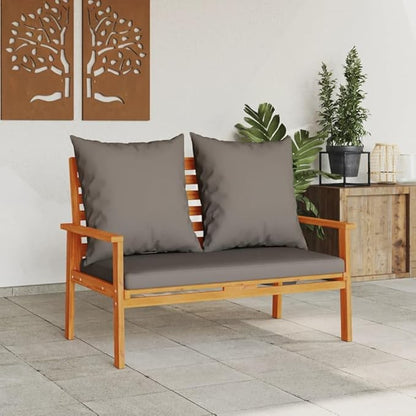 Modern Acacia Wood Garden Sofa Bench with Cushion, 47.2 Inch Weather-Resistant Patio Seating for Two, Durable Outdoor Furniture with Oiled Coating and Armrests