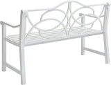Outdoor Garden Bench White - Heavy Duty Metal Patio Bench with Backrest & Armrest, Rust-Proof Steel Frame - Photo 4