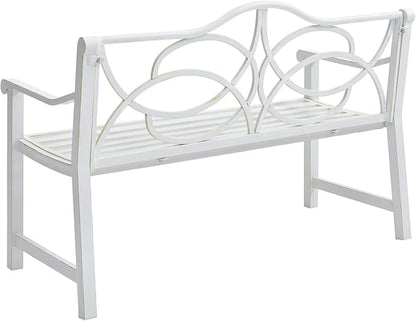 Outdoor Garden Bench White - Heavy Duty Metal Patio Bench with Backrest & Armrest, Rust-Proof Steel Frame, 3-Seater Slatted Seat for Yard, Porch, Park, Balcony - Modern Decorative Design