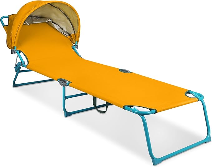 Northroad Beach Lounge Chair with Canopy Shade, Adjustable 4 Position Foldable Tanning Chair - Photo 1