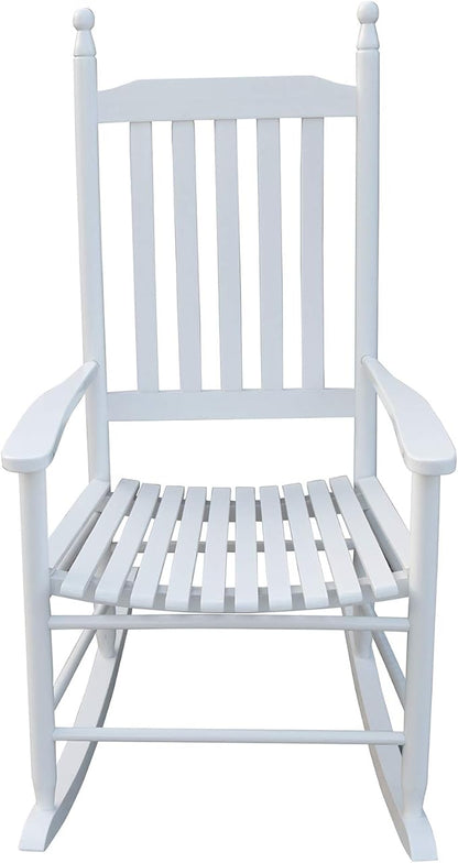Henf Wooden Rocking Chair Outdoor Porch Rocker Chair, Populus Wood Frame Patio Rocking Chair for Garden, Lawn, Balcony, Backyard, Load Bearing 280 lbs (White)