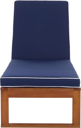 SAFAVIEH Outdoor Patio Furniture Collection - Sophie Natural Solid Wood Lounger with Navy Cushion & White Piping - Photo 1