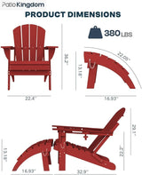 Red 6-Piece Folding Adirondack Chair Set with Cup Holders, Ottomans - Photo 2