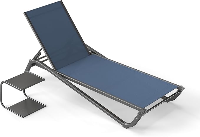 Kingdura Chaise Lounge Chairs Set for Pool, Aluminum Outdoor Lounge Chairs with 5 Positions Recliner, Lightweight Pool Lounger Lounge Chairs for Outside Patio Deck Poolside (Navy Blue, 1 Chair)