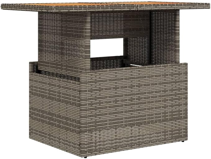 Adjustable Garden Table with Solid Acacia Wood Top and Grey PE Rattan Base - Photo 2