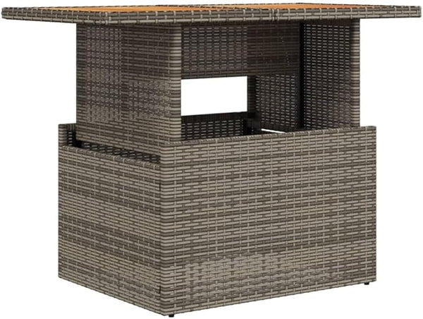 vidaXL Adjustable Garden Table Grey Poly Rattan with Solid Acacia Wood 39.4X21.7In Indoor Outdoor Dining Holds 6 People - Photo 1