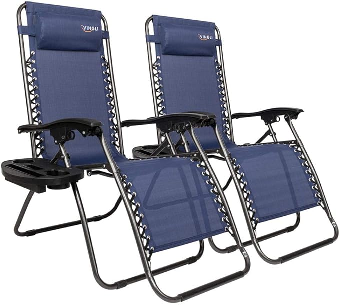 VINGLI Upgraded Zero Gravity Chair Set of 2 Lounge Outdoor Chairs with Trays and Pillows - Photo 1