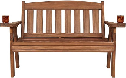 Amish Casual Heavy Duty 800 Lb Mission Pressure Treated Garden Bench with Cupholders (4 Foot, Oak Stain)
