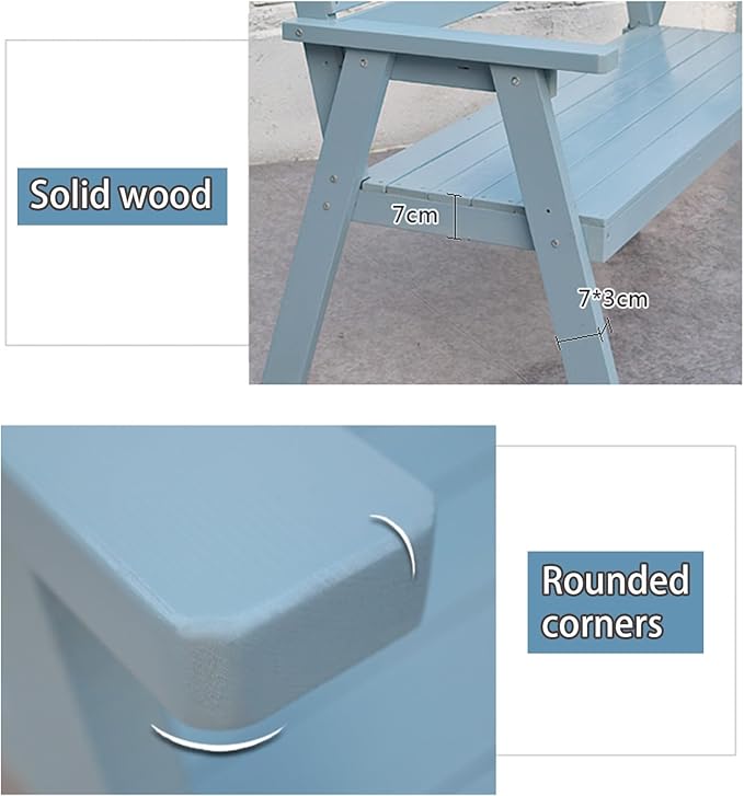 Outdoor Garden Bench, Patio Bench, Park Wooden Bench with Sturdy Backrest Armrests, for Lawn, Balcony, Yard, Bench Chair with Slatted Design(Light Blue)