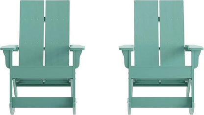 Flash Furniture Finn Modern Commercial Poly Resin Wood Adirondack Rocking Chair - All Weather Sea Foam Polystyrene - Slat Back - Stainless Steel Hardware - Set of 2