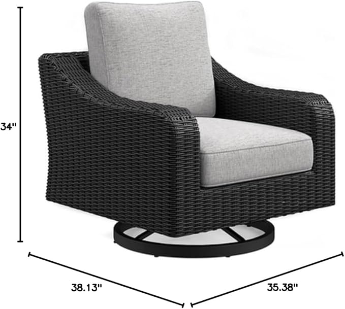 Signature Design by Ashley Beachcroft Casual Outdoor Weather Resistant Rust Free Swivel Lounge Chair with Removable Cushion, Light Gray & Black