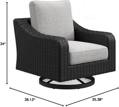 Signature Design by Ashley Beachcroft Casual Outdoor Weather Resistant Rust Free Swivel Lounge Chair with Removable Cushion, Light Gray & Black
