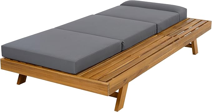Merax Chaise Lounge Chair Set with Adjustable Backrest & Flat Storage Surface, 2/3 Foldable Acacia Wood Patio Recliner with 4" Thick Four-fold Cushion
