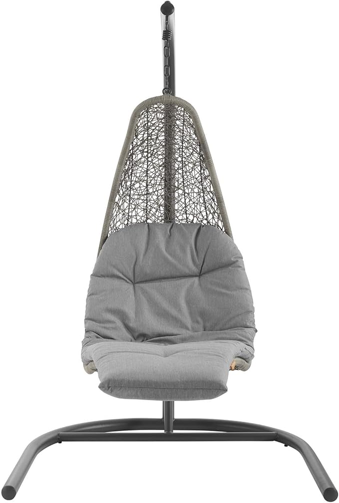 Modway Landscape Wicker Rattan Outdoor Patio Porch Chaise Lounge Hanging Swing Chair Set with Stand in Light Gray Gray - Photo 3