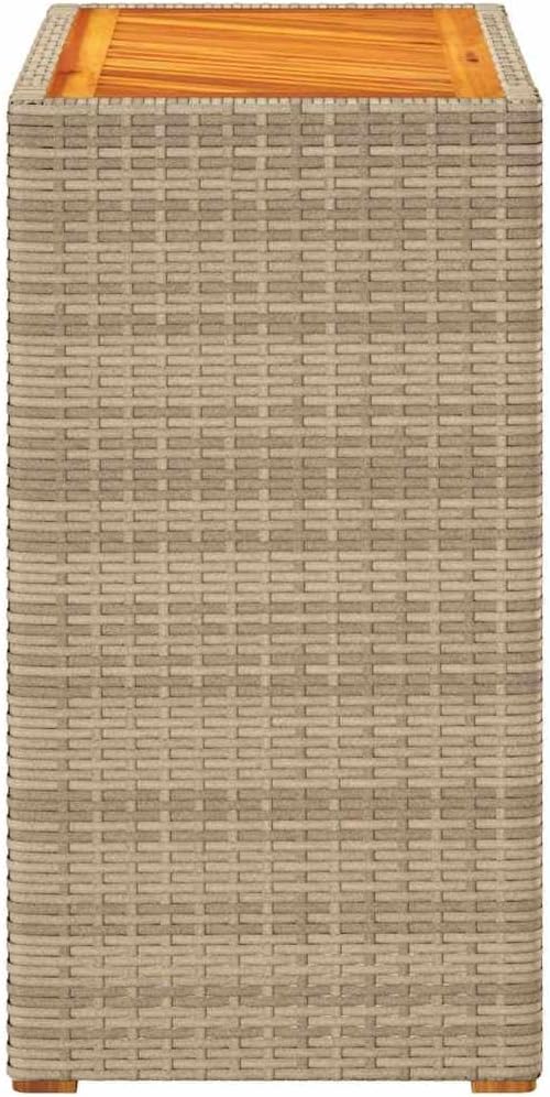 vidaXL Patio Side Table - Beige 23.6"x15.7"x29.5" - Durable Poly Rattan & Acacia Wood Top - Outdoor/Garden/Backyard - Photo 6