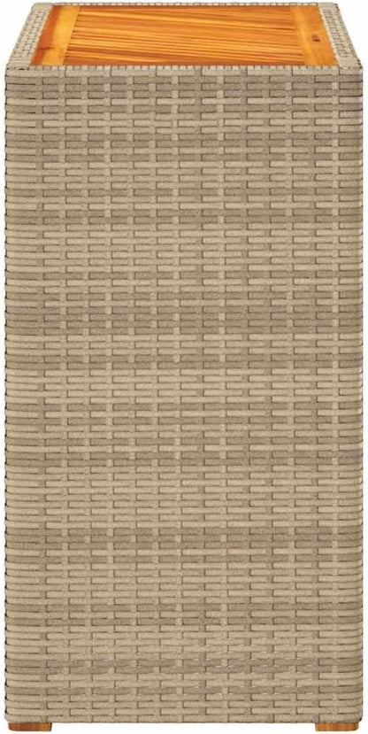 vidaXL Patio Side Table - Beige 23.6"x15.7"x29.5" - Durable Poly Rattan & Acacia Wood Top - Outdoor/Garden/Backyard Furniture