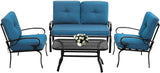 Outdoor Furniture Patio Conversation Set Loveseat, 2 Chairs, Coffee Table with Cushion, Lawn Front Porch Garden - Photo 1