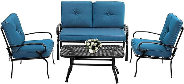 Outdoor Furniture Patio Conversation Set Loveseat, 2 Chairs, Coffee Table with Cushion, Lawn Front Porch Garden - Photo 1