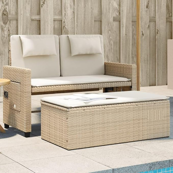 Garden Bench Deck Bench Reclining Patio Bench with Cushions Beige Poly Rattan - Photo 1