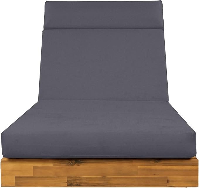 Modern Acacia Wood Outdoor Chaise Lounge with Leaf Coconut Water-Repellent Cushion & Integrated Headrest, Adjustable & Foldable Design for Patio, Poolside, Garden