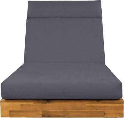 Modern Acacia Wood Outdoor Chaise Lounge with Leaf Coconut Water-Repellent Cushion & Integrated Headrest, Adjustable & Foldable Design for Patio, Poolside, Garden